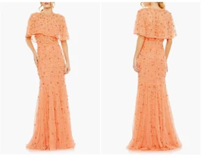 VESTIDO CORAL TROMPETA MANGA CAPA ILUSIONES ADORNADO MAC DUGGAL 93653 talla 8 - Imagen 1 de 8