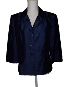 Sag Harbor Woman Size 10 Blazer Navy Blue Shoulder Pads Lightweight - Picture 1 of 5