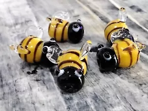 Handmade Lampwork 3D Bee Beads, 15.2-16x14.5-16.5x11.2mm,Yellow, 5 pce Free Post - Bild 1 von 3