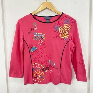 Koret Top Women’s Small Pink Floral Print Long Sleeve Round Neck - Picture 1 of 10