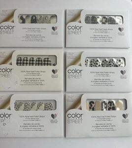 Color Street Real Nail Strips Lot of 6 Black & White Cow Leopard Floral Plaid - Picture 1 of 2