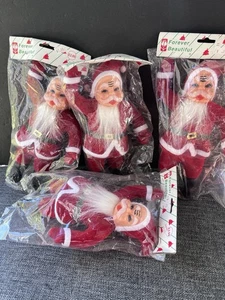 4 NOS Vintage 9" FLOCKIERT lustig WINKEND Santa WEIHNACHTEN Dekor Samt FILZFEHLER - Bild 1 von 8