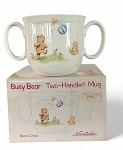 Vintage 1984 Noritake Busy Bear Two 2 Handled Bone China Mug in Original Box - Picture 1 of 15