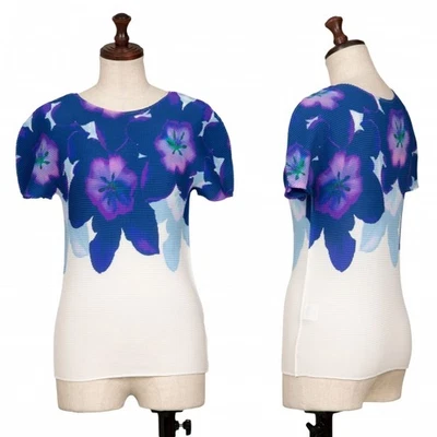 ISSEY MIYAKE me Pansy Printed Stretch Pleats T Shirt Size F(K-133167) - Image 1 of 4