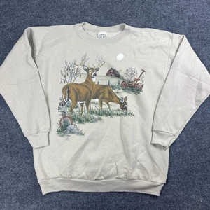 Vintage Cotton Grove Deer Farm Nature Crewneck Tan Size Large - Picture 1 of 6