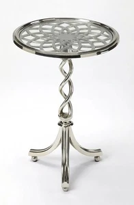 Butler Specialty Modern Expressions Glass Top Accent Table In Silver - Picture 1 of 5