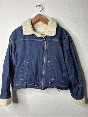 Pacsun Women Sherpa Trucker Denim Jacket Belted Zip Closure - Image 1 of 4