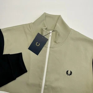 NWT Fred Perry Colour Block Track Jacket XL Light Oyster Black White Green J4532 - Picture 1 of 8