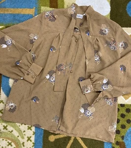 Vintage Dalton Sekretär Bluse Blumenmuster durchsichtig Ärmel groß 12 pussy Schleife beige - Bild 1 von 5