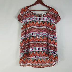 Rosa Rose Shirt Damen 3X Oberteil Mehrfarbig Southwest Flügelärmel U-Ausschnitt Schlüssellochausschnitt - Bild 1 von 10