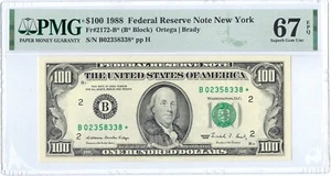 1988 $100 New York Star Federal Reserve RARE B*Block ☆☆ PMG 67 EPQ ☆☆ Fr#2172-B* - Picture 1 of 2