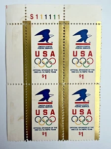 Scott #2539 $1 Eagle USA Olympics Plate Block of 4 Stamps FV$4 - Picture 1 of 2