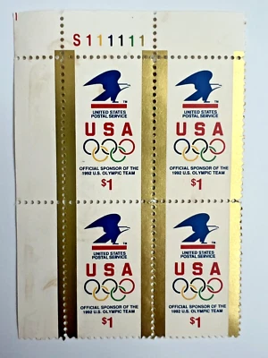 Scott #2539 $1 Eagle USA Olympics Plate Block of 4 Stamps FV$4 - Image 1 of 2