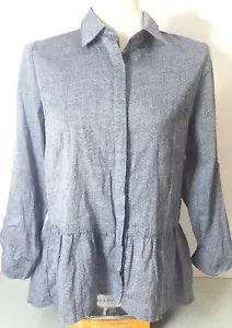 Anthropologie Sunday In Brooklyn Top Blouse Womens XS Petite Chambray Polka Dot - Picture 1 of 6