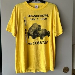 Vintage Jerzees Mens XL Yellow T Shirt 1990 Orange Bowl The Buffs Are Coming CU - Picture 1 of 6