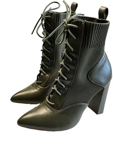 Botines Ego Caqui Tejido Imitación Cuero Bloque Tacón Alto Moda Reino Unido 4 - Imagen 1 de 16