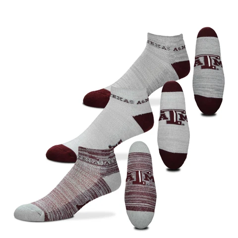 3 Pack Pair No Show Ankle NCAA Texas A&M Aggies Heathered Gray Mens Large Socks Cover