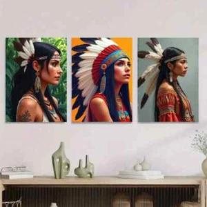 3pcs Native American Themes Girl Wall Art Canvas Unframed/Framed - Imagen 1 de 9