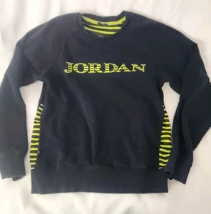 NIKE AIR JORDAN CREWNECK MENS SIZE LARGE NEON YELLOW BLACK POCKETS RETRO BBALL - Picture 1 of 6