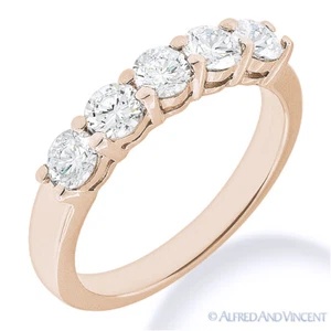 Anillo de boda Forever ONE D-E-F de corte redondo moissanita oro rosa 14k banda de 5 piedras - Imagen 1 de 3