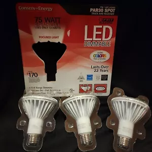 3 LOT Feit Electric PAR30 LED Lightbulb 75 WATT replacement (13 WATTS) Dimmable - Picture 1 of 2