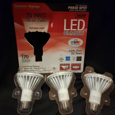 3 LOT Feit Electric PAR30 LED Lightbulb 75 WATT replacement (13 WATTS) Dimmable - Image 1 of 2