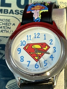 Vintage 1994 WALTHAM Superman Watch MINT IN SHIELD SHAPED BOX RARE COLLECTIBLE - Picture 1 of 8
