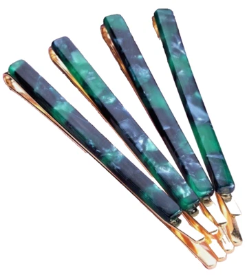 Juego de 4 alfileres Bobby tono dorado acetato verde y azul marino oscuro tortuga con bolsa de organza Foto 1 de 3