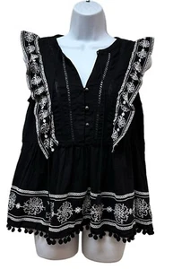 Anthropologie Adelina Embroidered Peplum Blouse in Black by Akemi+Kin Size 6 NEW - Picture 1 of 9