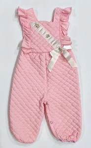 Vintage EVY of California Baby Girl Quilted Romper 18 Mo Pink Ruffle Ribbon - Picture 1 of 7
