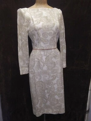 Vestido de cóctel vintage de los años 50 color tostado crema metálico ondulado talla pequeña  Foto 1 de 4