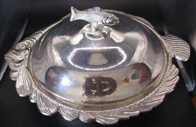 RARO WM. A. ROGERS PLATO PLATA DISEÑO PESCADO TAPA 2 PIEZAS TAZÓN PARA SERVIR #1724 Foto 1 de 4