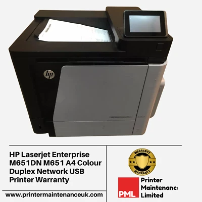 HP Laserjet Enterprise M651DN M651 A4 Colour Duplex Network USB Printer Warranty - Image 1 of 3