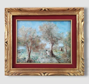 Ländliche Landschaft im Frühling mit Olivenbäumen Mitte 20.Jh Ölgemälde signiert - Bild 1 von 20