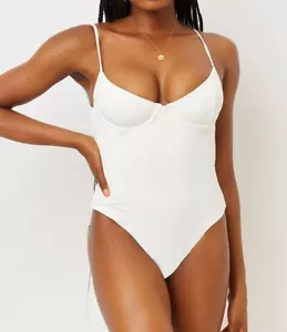 Frankies Bikinis Marie Ribbed Underwire One Piece Swimsuit - Full Cover White - Picture 1 of 4