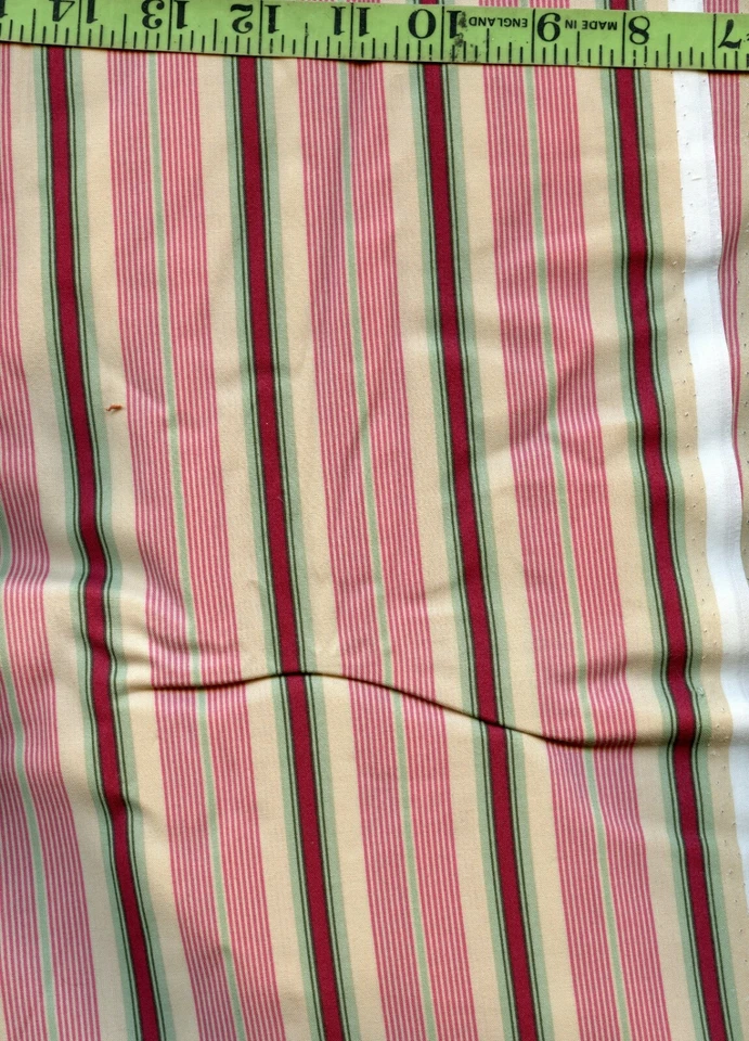 Red Green Cream Christmas Stripe Striped 100% Cotton Quilt Quilting Fabric 2+Yds - Image 1 of 1