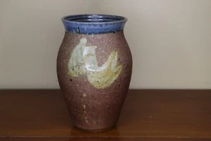 Studio Art Pottery Vase 8.5" brown and blue glazed and crackle - Picture 1 of 5