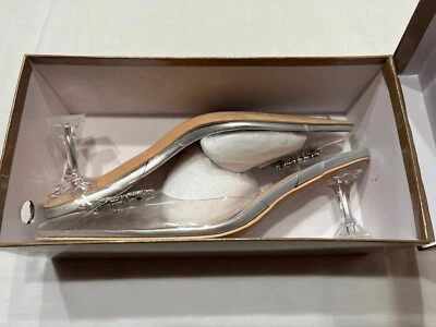 Fericzot Women’s Clear Heels Sling back Crystal Rhinestones Wedding Pointed Toe  - Image 1 of 4