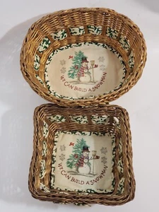 2 cestas de mimbre vintage 'Podemos construir un muñeco de nieve' inserciones acolchadas ovaladas y cuadradas - Imagen 1 de 15