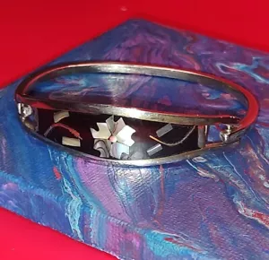 Sterling Silver Inlaid Cuff Bracelet Unsigned - Picture 1 of 6