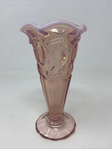 Vintage Pink Opalescent L.E. Smith Moon & Stars Flared Tulip Flower Rare Bud Vase - Bild 1 von 8