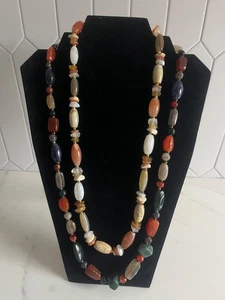 Menge 2 Vintage Mehrfarbig Achat Quarz Perlen Verschiedene Edelsteine Halsketten - Bild 1 von 7