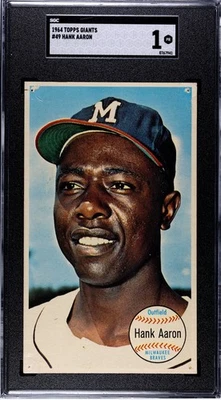 Tarjeta de béisbol Hank Aaron 1964 Topps Giants #49 Braves Hof SGC 1 gran atractivo visual Foto 1 de 2