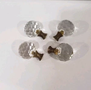 Vintage Antique Clear Crystal & Brass Round Drawer Knobs Pulls 1.75" Lot Of 4  - Picture 1 of 8