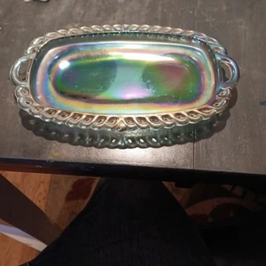 INDIANA CARNIVAL GLASS 8-1/2" TRAY PLATTER SPARKLING IRIDESCENT RAINBOW BLUE - Picture 1 of 2