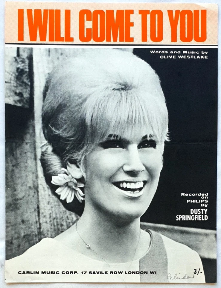Dusty Springfield - I Will Come To You 1968 Original UK Sheet Music - Scarce - Image 1 of 1