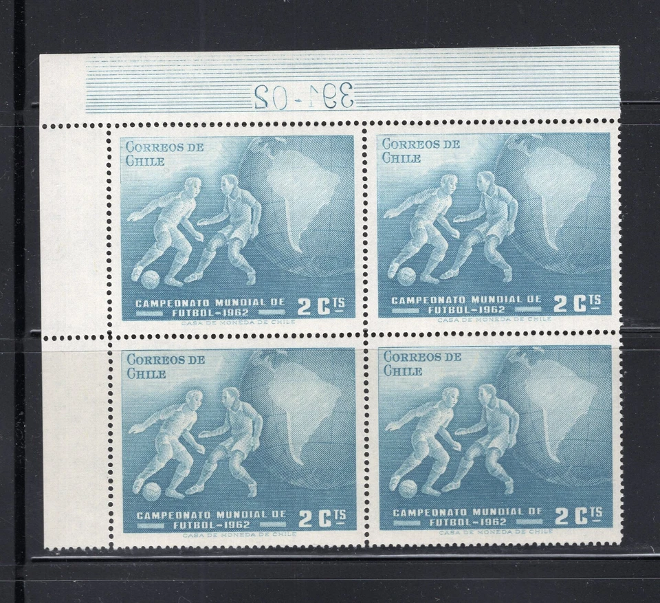 CHILE 1962 Fútbol Fútbol Fútbol Mundial 2c Azul MNH Placa Número 391-02 Foto 1 de 1