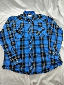 Camisa Wrangler Western Azul Cuadros Perla Franela a Presión Manga Larga Para Hombre Talla XL - Imagen 1 de 6
