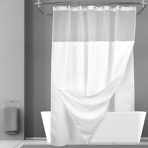 Waffle Weave Shower Curtain with Snap-in Fabric Liner Set, 12 White Hooks Inc... - Picture 1 of 7