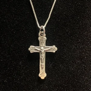 Vintage Sterlingsilber Kruzifix Anhänger Halskette zierlich 18" Kette religiös - Bild 1 von 7